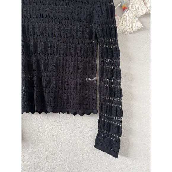 Minnie Rose Black Pointelle Open Knit Sheer Long Sleeve Top Whimsygoth Beach M - Picture 6 of 9